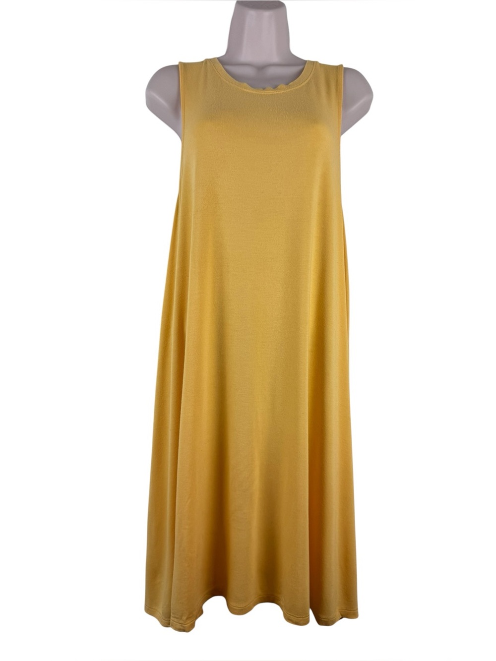 Forever 21 Plus 1X Mustard Yellow Sleeveless Swing Dress Stretch Knit - Picture 2 of 6